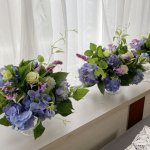 【フラワーアレンジメント】紫陽花を使ったテーブルに飾れるデザイン